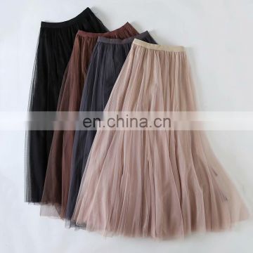 Hot Sales Autumn Women Retro Style Solid Color Skirts Ladies Big Hem Pleated Long Skirts Women's Skirts