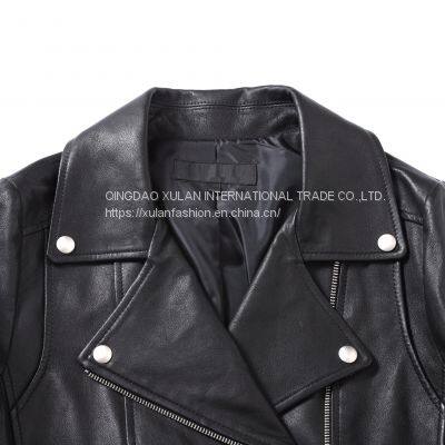 2021NEW FASHION LADIES' GENUINE SHEEPSKIN MOTORCYCLE LEATHER JACKET photo-4