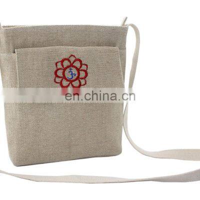 High Quality Bag Natural Color in Cotton Jute Fabric Buddha Inspired Sling Bag Indian Manufacturer photo-3