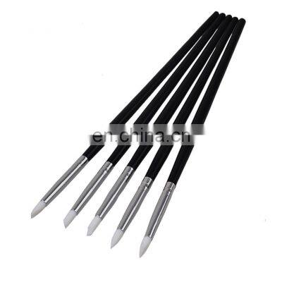 Hot Sell Custom Logo Carving Painting Pencil Black Wood Handle Soft Silicone Head Nail Art Brush