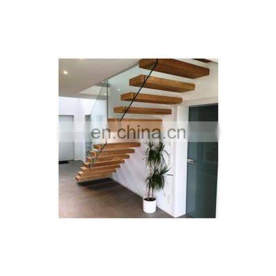 CBMmart Wood Steps Glass Railing System Stairs Floating Staircase