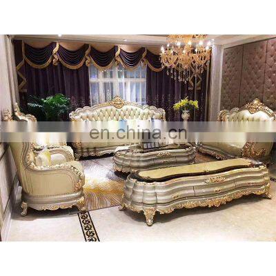 Luxury Leather Antique Sofa Set Furniture European Style Living Room Set