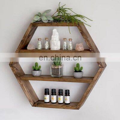 Three or Four Layers Hexagon Floating Shelf Rustic Style Farmhouse Decorative Storage Shelves