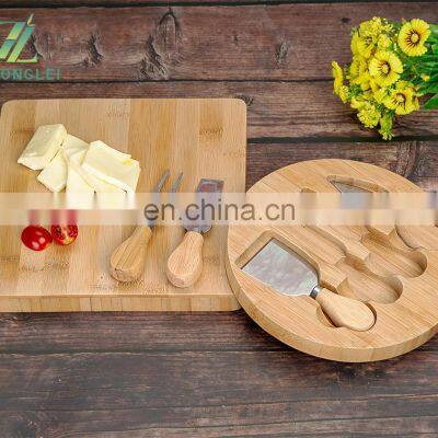 Eco-friendly Bamboo Square Cheese Serving Board With 4 Knives