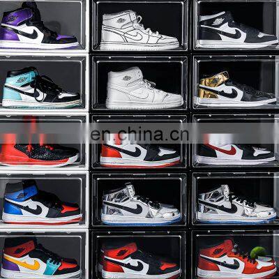 Foldable Side Open Door Giant Wholesale Stackable Magnetic Transparent Plastic Acrylic Hitop Custom Logo Storage Clear Shoebox photo-4