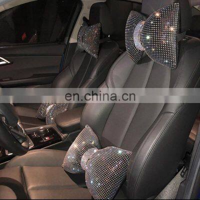 Diamond Crystal Bowknot Car Neck Pillow Rhinestone Auto Headrest Seat Support Waist Pillows Bling Car Accessories