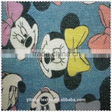 lovely mouse pattern printed denim fabric