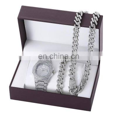 Fashion luxury trend temperament full diamond inlaid steel band quartz watch + Bracelet Set