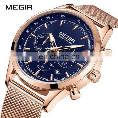 MEGIR 2153 Mens Watch Top Brand Quartz Stainless Steel Watches Men Wrist for Man Waterproof Business Clock Relogio Masculino