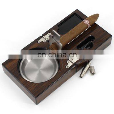 wholesale luxury customized printing logo diy wood and metal walnut cigar ashtray