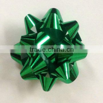 Green Matte Metallic Solid Plain Color with six layers star ribbon bow for Christmas decoration and party celebration