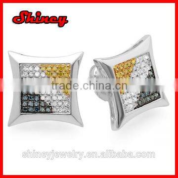 2014 Rhodium Plating 925 Sterling Silver Micro Pave Kite Three Color Plating cz Stud Earring