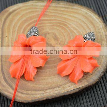 LFD-0020B DIY Orange Shell Flowers Pave Rhinestone Crystal Connectors Beads For Making Charm Bracelet Necklace photo-3
