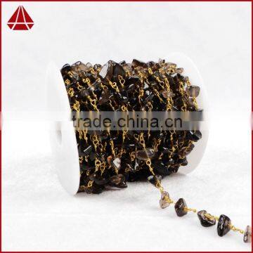 2016 Wire Wrapped Gemstone Beaded Rosary Chain Wholesale Smoky Quartz Beaded Chain for Necklace Design photo-4