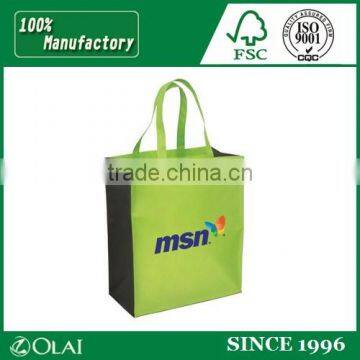 Custom non woven bag price white fabric black handles with printed logo