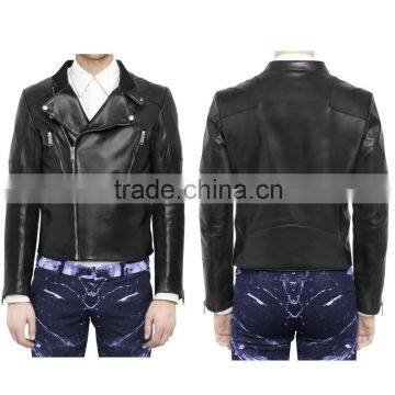 UTILITY MEN LEATHER JACKET WITH FOUR FRONT ZIPPER POCKETS