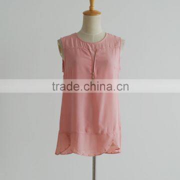 New Style Iron Beads Pink Ladies Georgette Tops Latest Chiffon Tops Quality Choice