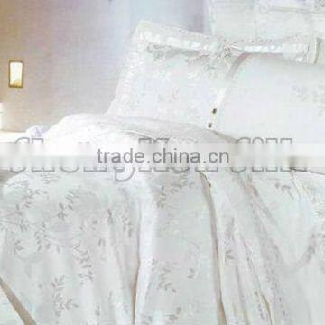 Queen Size White Jacquard Polyester Bed Sheet Sets