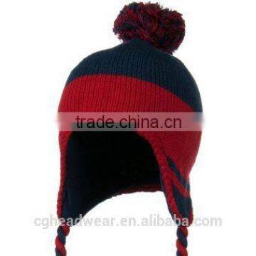 High Quality Pom Pom Cheap Custom beanie hat / knit hat / knit pattern for hat with earflaps