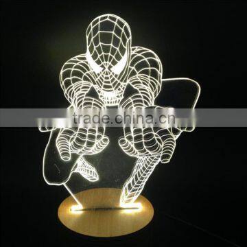 Creative 3DLED wooden lamp 3D Vision Stereo lamp acrylic Spiderman iron man 3D lamp birthday gift decorative lamp