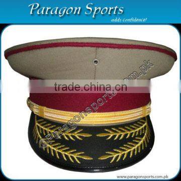 Military Khaki Peak Cap With Double Row Hand Embroidery Peak