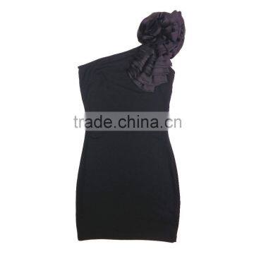 Hot Selling Single Shoulder Satin Rose Ponte Cocktail Dress