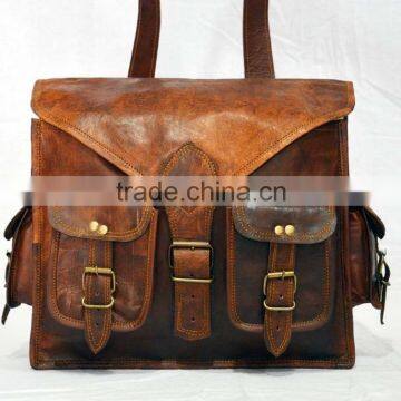 Real Goat Leather Vintage Messenger Shoulder Cross Body Bag Unisex Vintage Leather Bag Laptop Bag