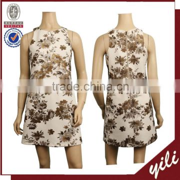 2016 NEW STYLE SPRING AUTUMN PRINTED FLORAL SLEEVELESS ZIPPER DRESS WP150732416