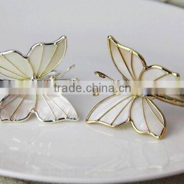 fashionable butterfly shape crystal shells metal napkin rings