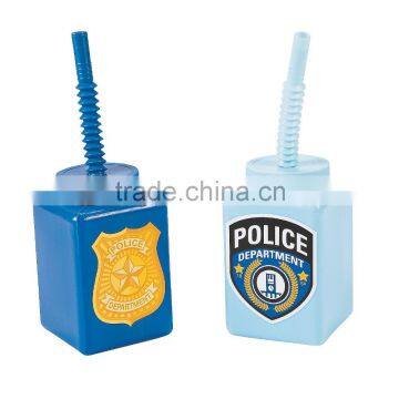 16 oz. 450ml Hot Sale Fashion Perfect Plastic Square Shaped Police Party Cups with Lids and Straws for Promotional Gifts