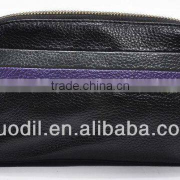Color Block Pebble Genuine Leather Zip Around Leather Wallets
