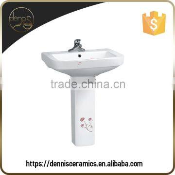 Dennis L-60101 Two Hole Full Pedestal Basin Patterned Ceramic Sink