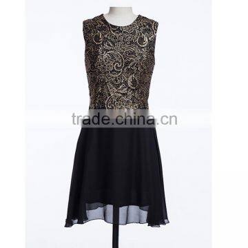Hot Selling Popular Mature Style O-neck Sleeveless Shiny Women Dress for Formal Party photo-2
