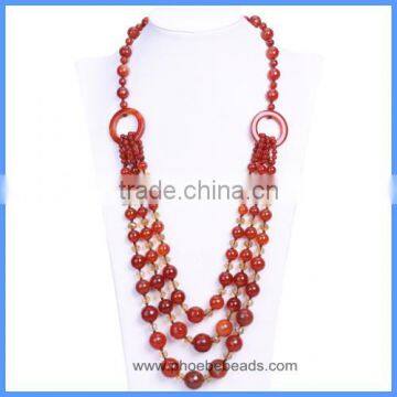 Wholesale Multi-strands Carnelian And Crystal Beads Natural Semi Precious Gemstone Long Necklaces GN-DQ002A