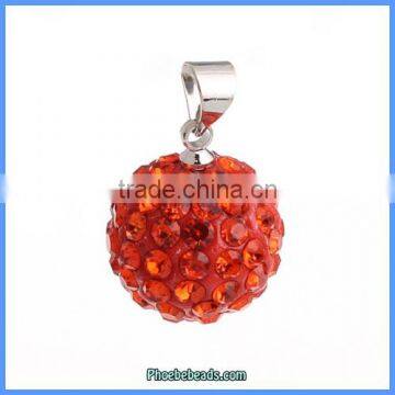 Wholesale 14mm Red Rhinestone Paved Ball Shaped Jewelry Charm Pendant CPP-R1408