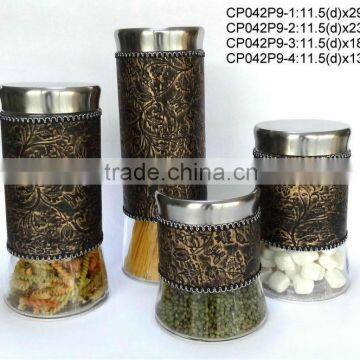 CP042P9 glass jar with leather coating