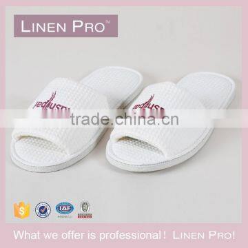 White OpenToe Waffle Weave Hotel Spa Slippers