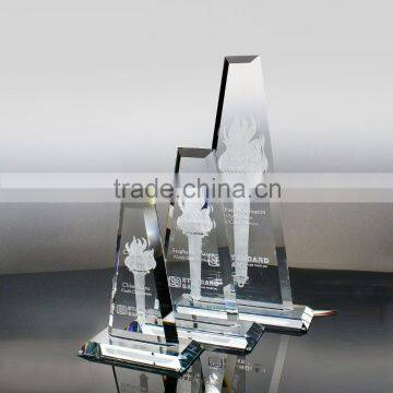 Top quality 3d laser engraving torch light glass award as custom souvenirs wholesale