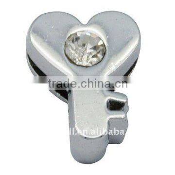 Alloy Rhinestone Slide Charms, Links for bracelet, Key, 10x13.3x5.5mm, hole: 1.6x8mm(ALRI-Q132-N)