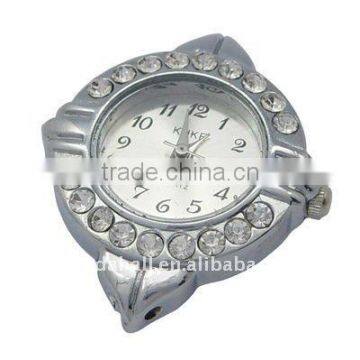 Iron Watch Components, with Rhinestone, Round, about 35x39x7mm(IFIN-H023-1)