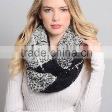 2016 Fashion Cashmere Feeling Mohair Checkered Infinity Scarf