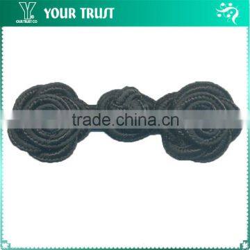 Width 6.3 Centermeter All Black Sew On 100% Nylon Chinese Knot Frog Buttons