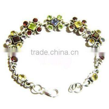 Sterling Silver Garnet,Peridoit,Amethyst,Citrine Bracelet, Semiprecious Bracelet