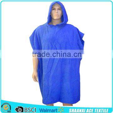 100% cotton terry blue color seashore surfer robe towel poncho woven terry adult robe towel