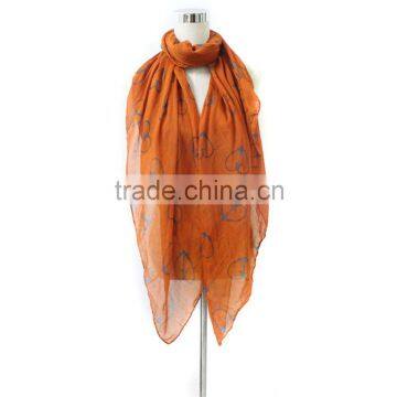 Heart Printed Orange Color Women Muslim Head Scarf photo-2