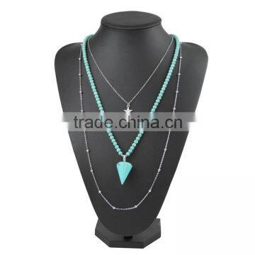 Newest design elegant triple layer turquoise rosary necklace