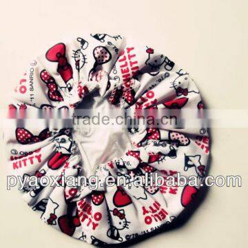 Factory supply best hello kitty cat printed environmently friendly shower caps or hats for hotel and home,etc.