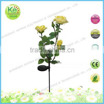 Flowers garden led triple yellow rose solar light