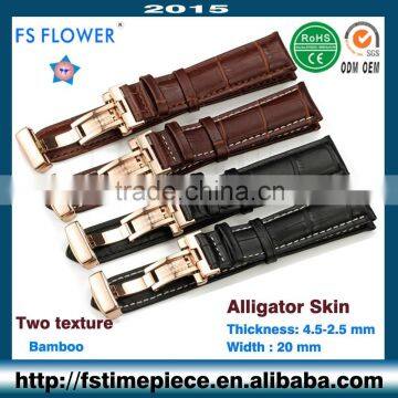 FS FLOWER - High Quality Leather Watch Strap Authentic Alligater or Calf Skin With Steel Buckle