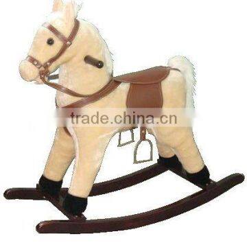 Plush beige rocking horse with sound new ride on toys